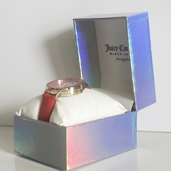 NEW NIB Juicy Couture Wrist Watch Black Label Red Goldtone Rhinestones - Picture 8 of 12